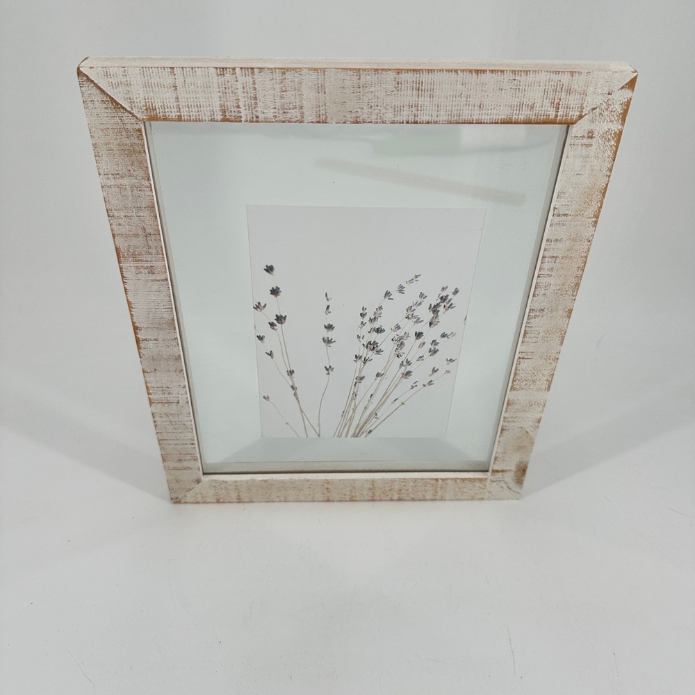 Distressed White Wood Picture Frame with Botanical Lavender Print Farmhouse Art